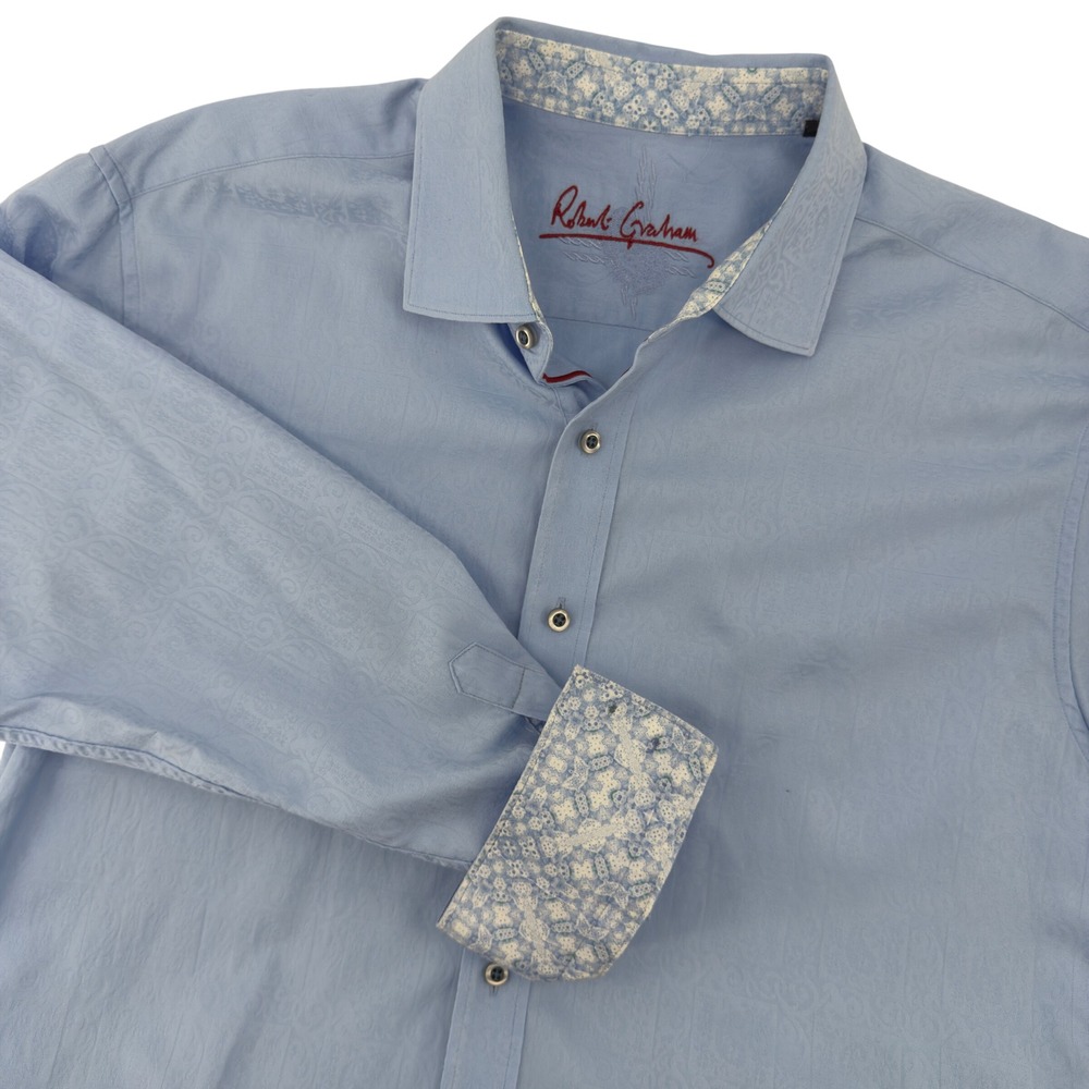 Robert Graham Mens Blue Jacquard Paisley Button Down Shirt‎ Large